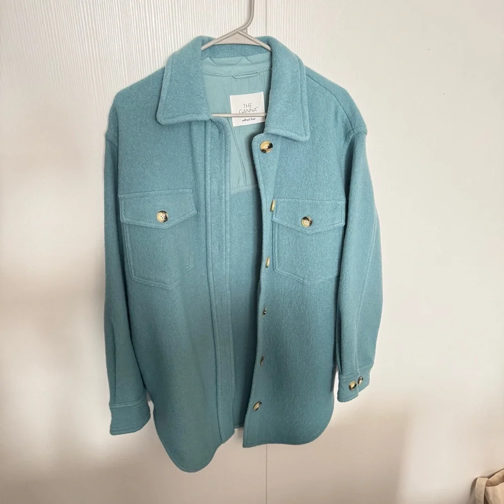 Aritzia Wilfred Ganna Turquoise Shirt Jacket Oversized size small NEW WITH TAGS - Picture 2 of 9